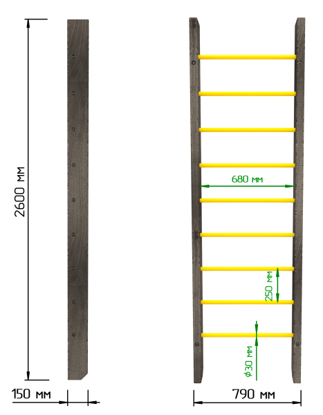 картинка Брашированная шведская стенка "Кастерли" Black (Желтые ступени) от магазина Лазалка
