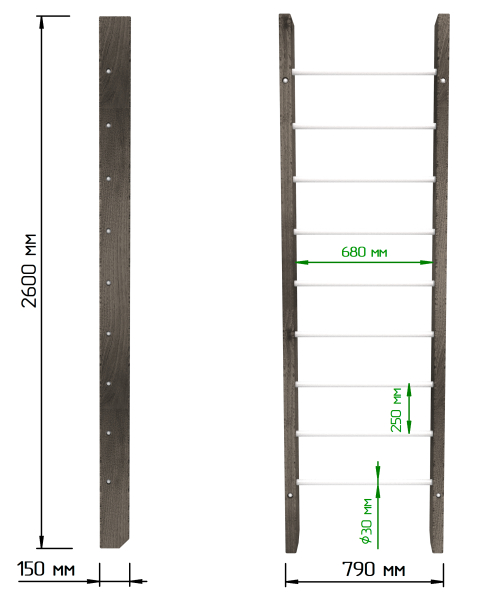 картинка Брашированная шведская стенка "Кастерли" Black (Белые ступени) от магазина Лазалка