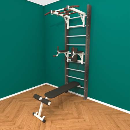 картинка Брашированная шведская стенка "Кастерли" Black ТБС (Белые ступени) от магазина Лазалка