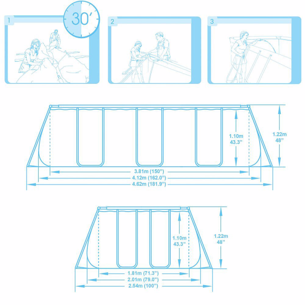 картинка Каркасный прямоугольный бассейн 412х201х122 см, 8124 л, фильтр-насос 2006л/ч, лестница, Bestway, 56456 BW от магазина Лазалка